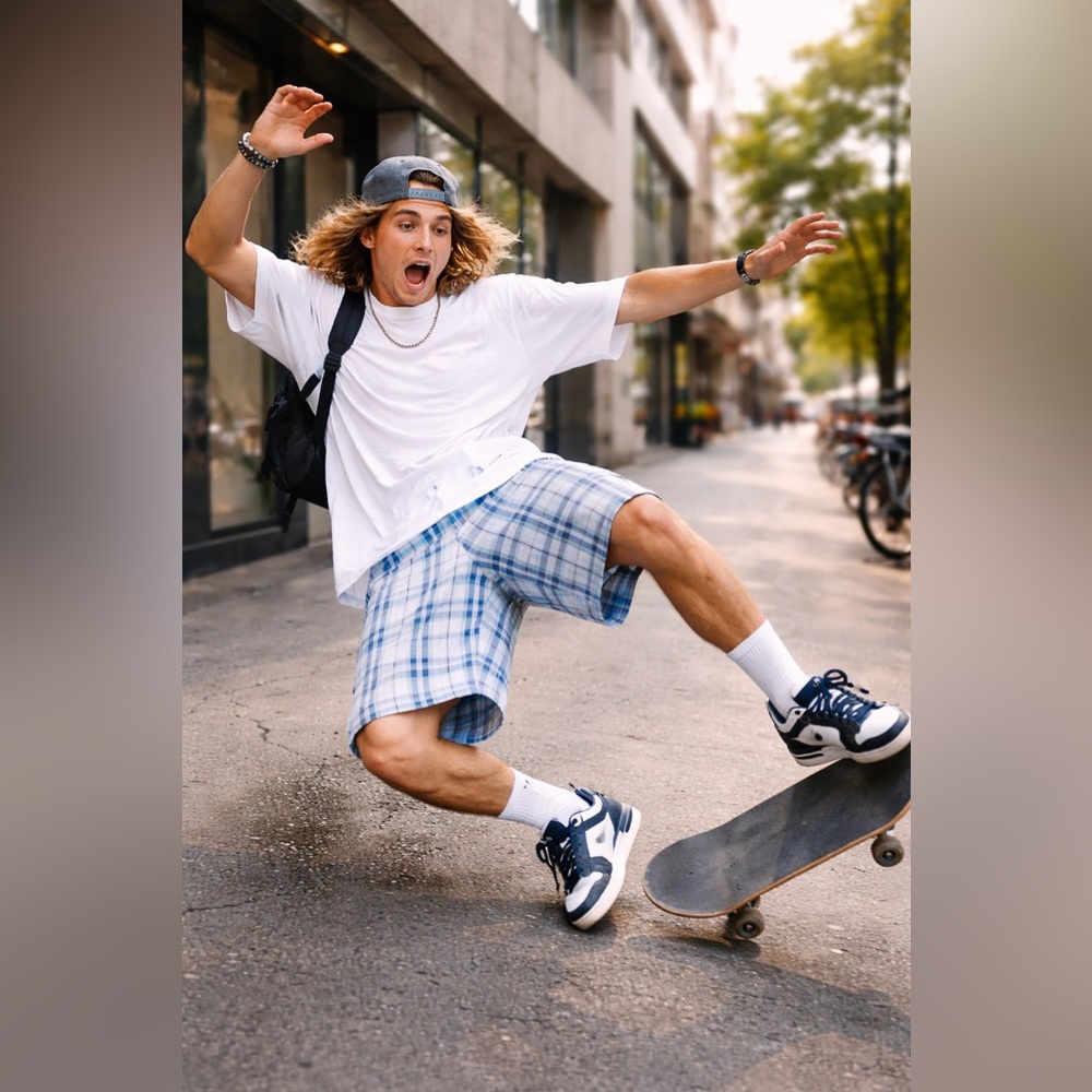 PJ Mark Men's Blue Plaid Skater Short